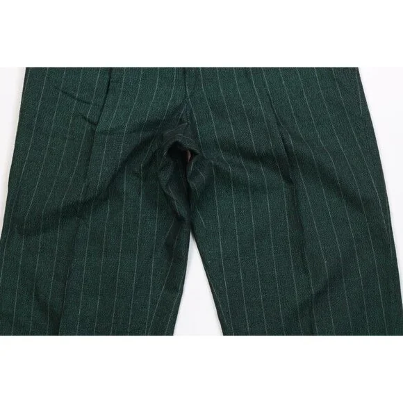 Vtg 70s 80s Mens 44L 2 Piece Wool Striped Double Breasted Suit Green 34x32 USA - Picture 14 of 16